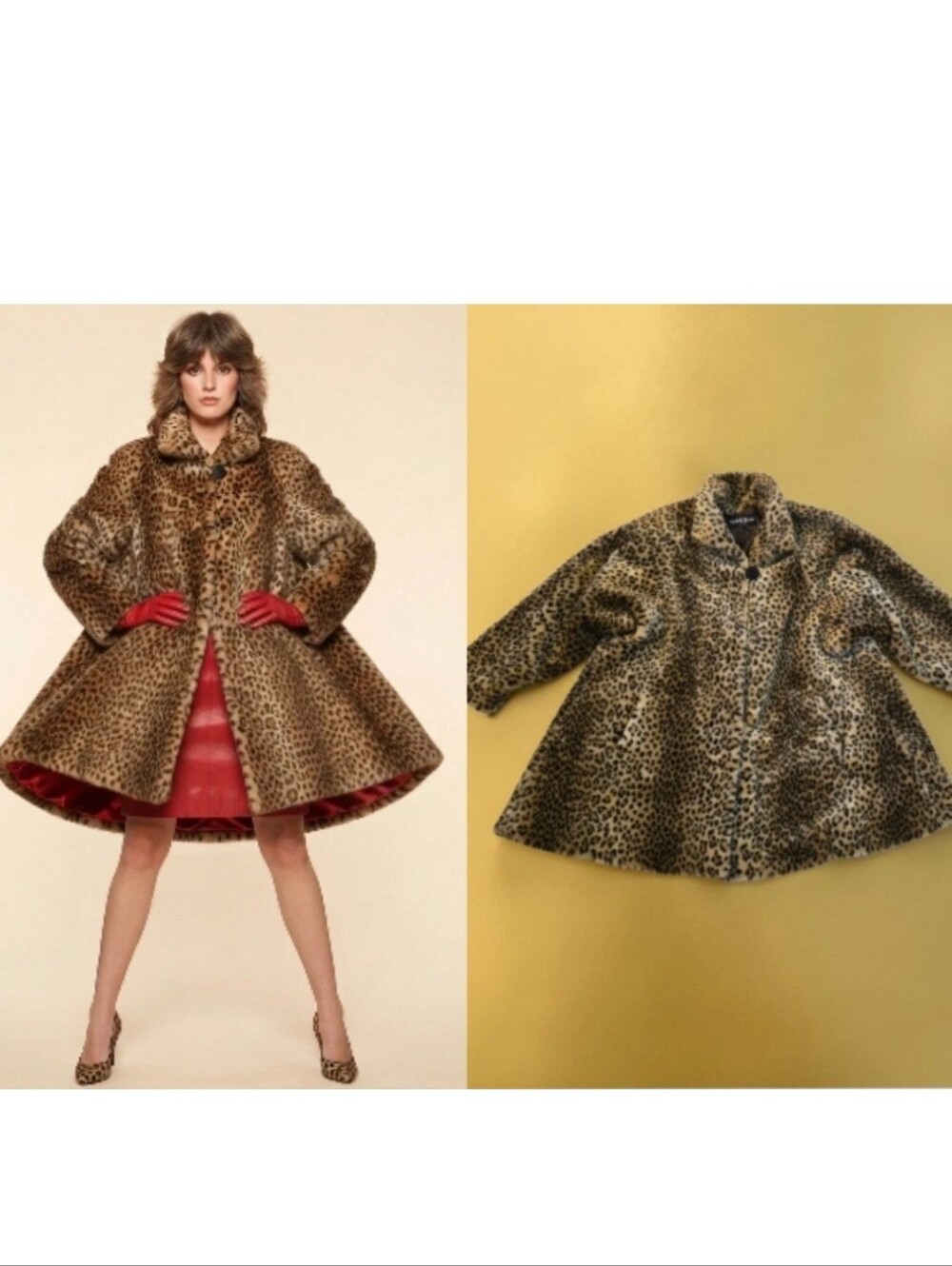 Vtg 70's Style VI Ltd Leopard Cheetah Print Faux Fur Swing Coat Size L USA